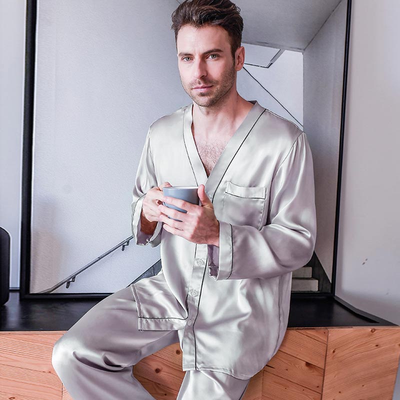 Pure Silk Men's V Neck Pajama Set - DAISYSILK