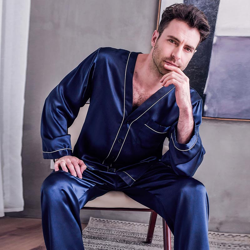 Pure Silk Men's V Neck Pajama Set - DAISYSILK