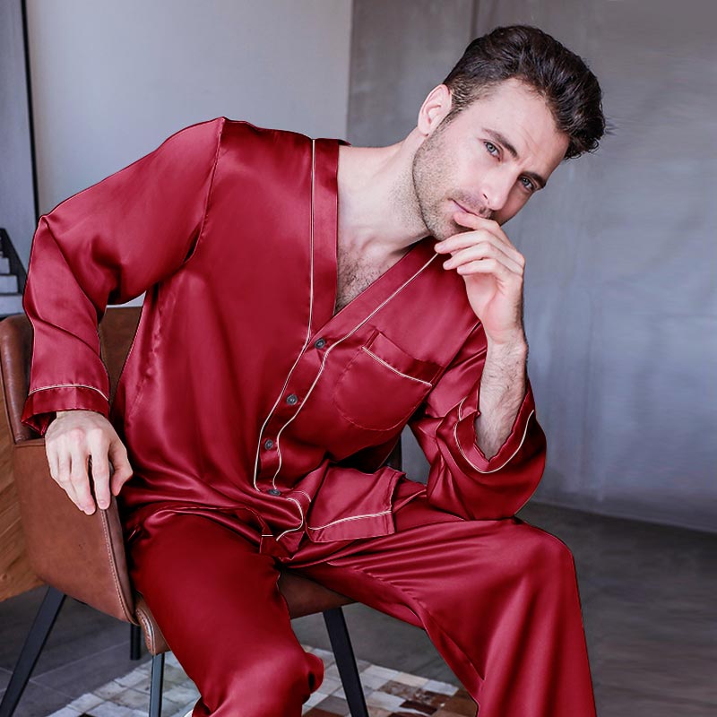 Pure Silk Men's V Neck Pajama Set - DAISYSILK