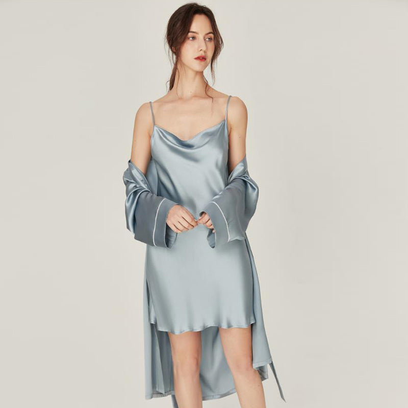 DaisySilk Silk Nightdress and Robe Silk Sleepwear Gown Haze Blue / XS