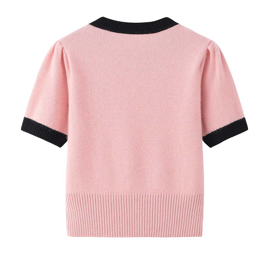 Round Neck Short-Sleeved Cashmere Sweater - DAISYSILK