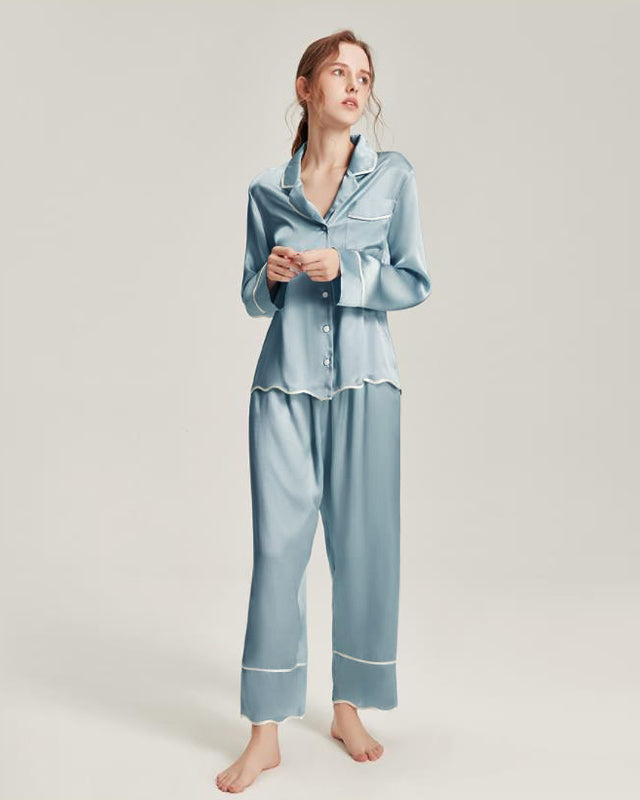 Washable Silk Pajamas Set for Women Haze Blue