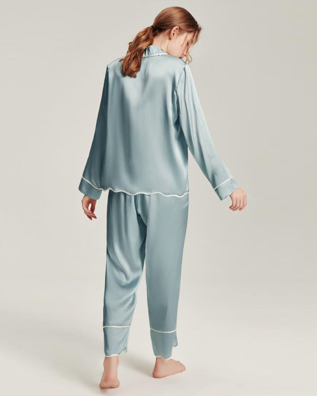 Washable Silk Pajamas Set for Women Haze Blue