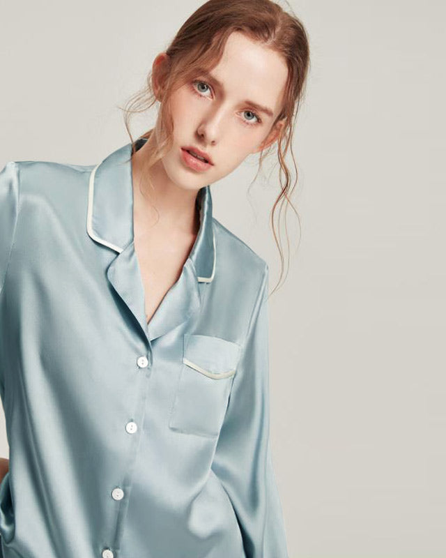 Washable Silk Pajamas Set for Women Haze Blue
