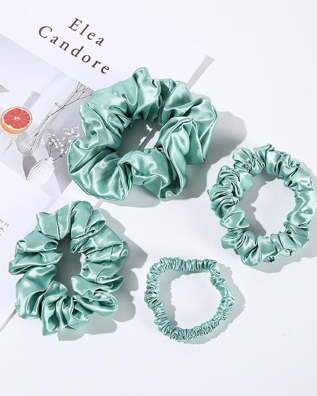 22 Momme Silk Hair Scrunchies 4PCS, Green