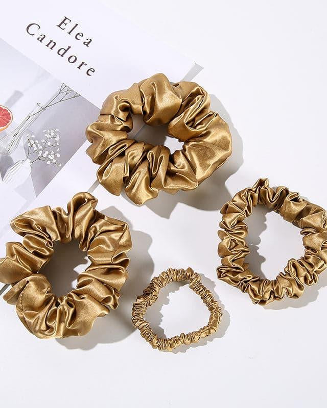 22 Momme Silk Hair Scrunchies 4PCS, Gold