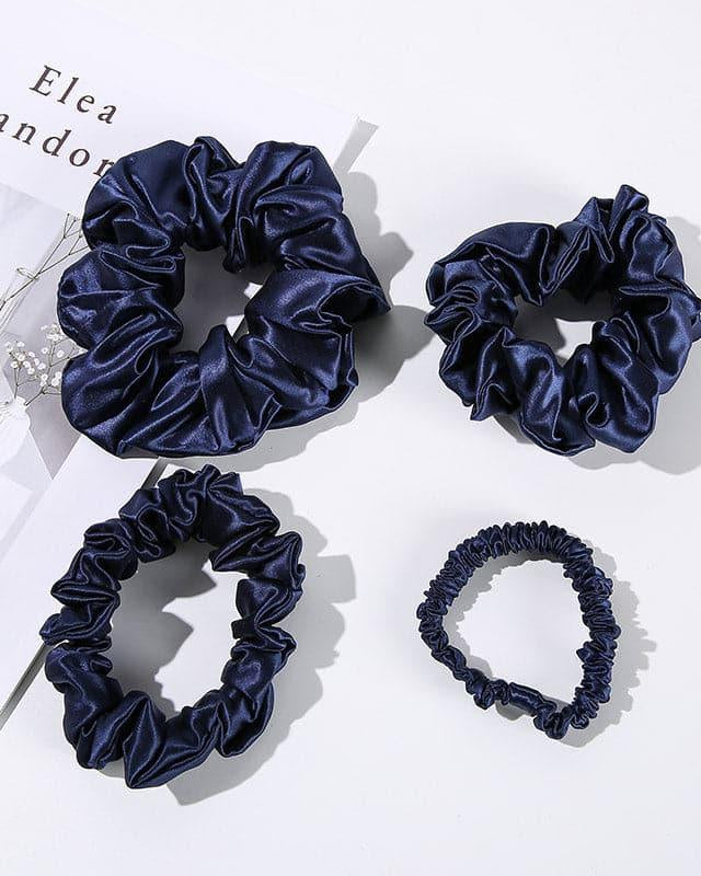 22 Momme Silk Hair Scrunchies 4PCS, Navy