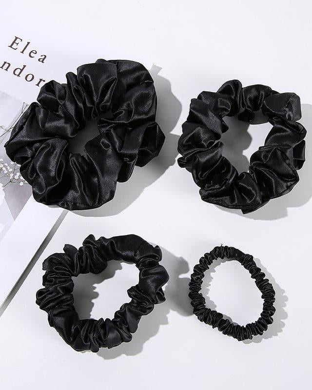 22 Momme Silk Hair Scrunchies 4PCS, Black