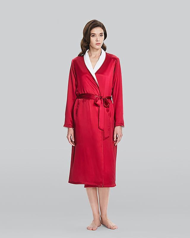 Silk and Velvet Reversible Robe for Winter Wine Red