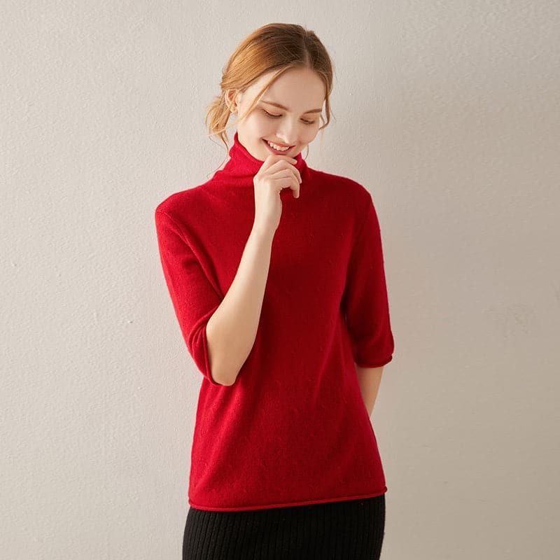 Short Sleeve Turtleneck Cashmere Sweater - DAISYSILK