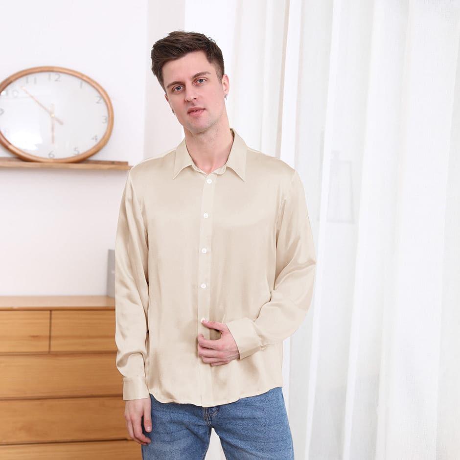 Classic Collar Silk Long Shirt For Men - DAISYSILK