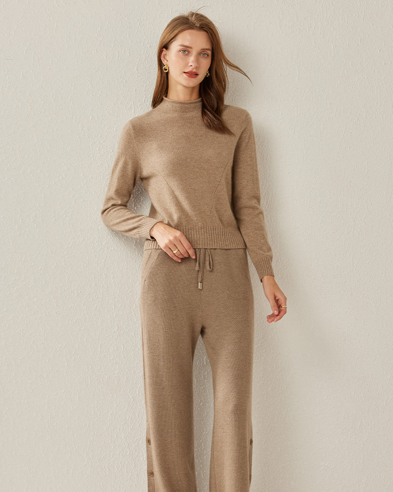 Women's Cashmere Mock Neck Sweater, Khaki