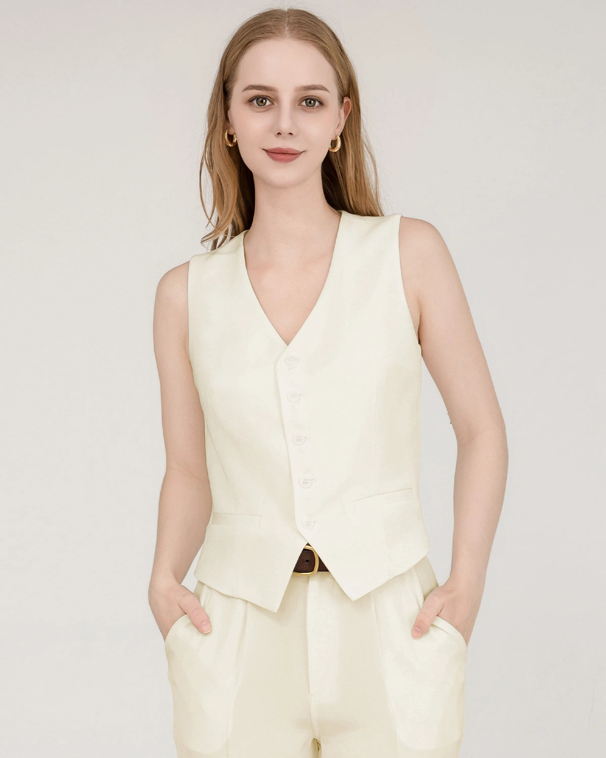 Women's Silk Suit Vest, Cream