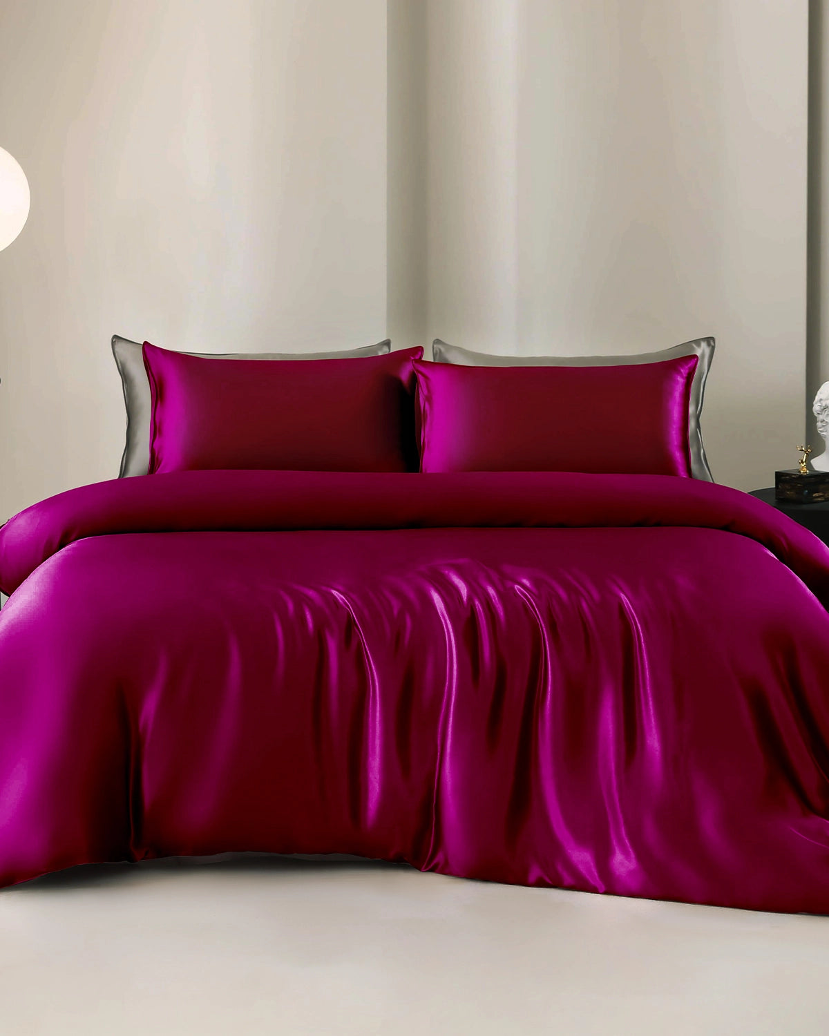 Luxurious 4-piece Silk Bedding Set Including Duvet Cover and Flat Sheet, Purple