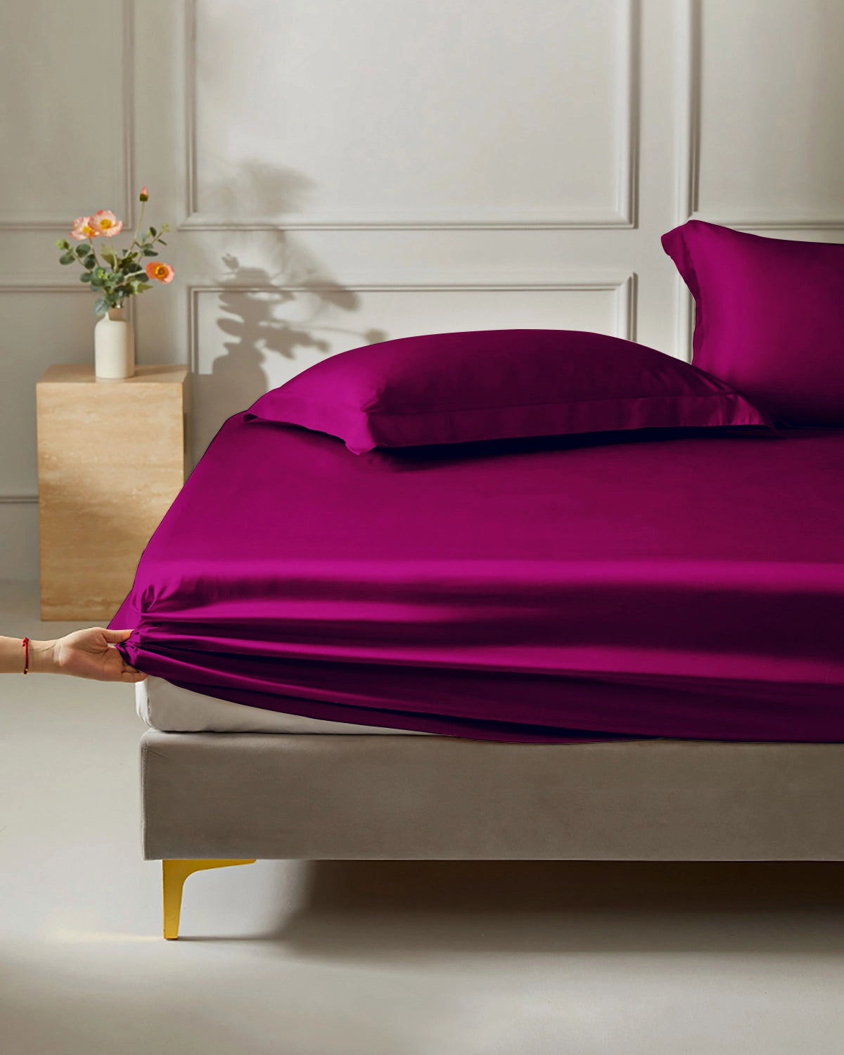 19 Momme Silk Fitted Sheet, Purple