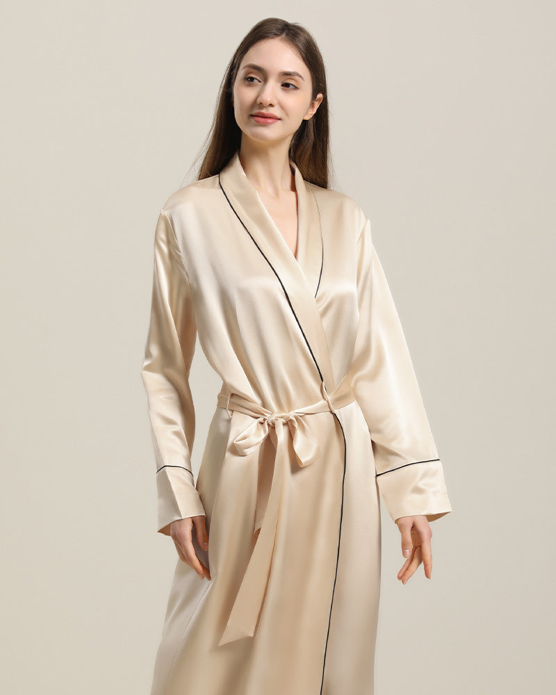 22 Momme Contra Trim Full Length Silk Robe