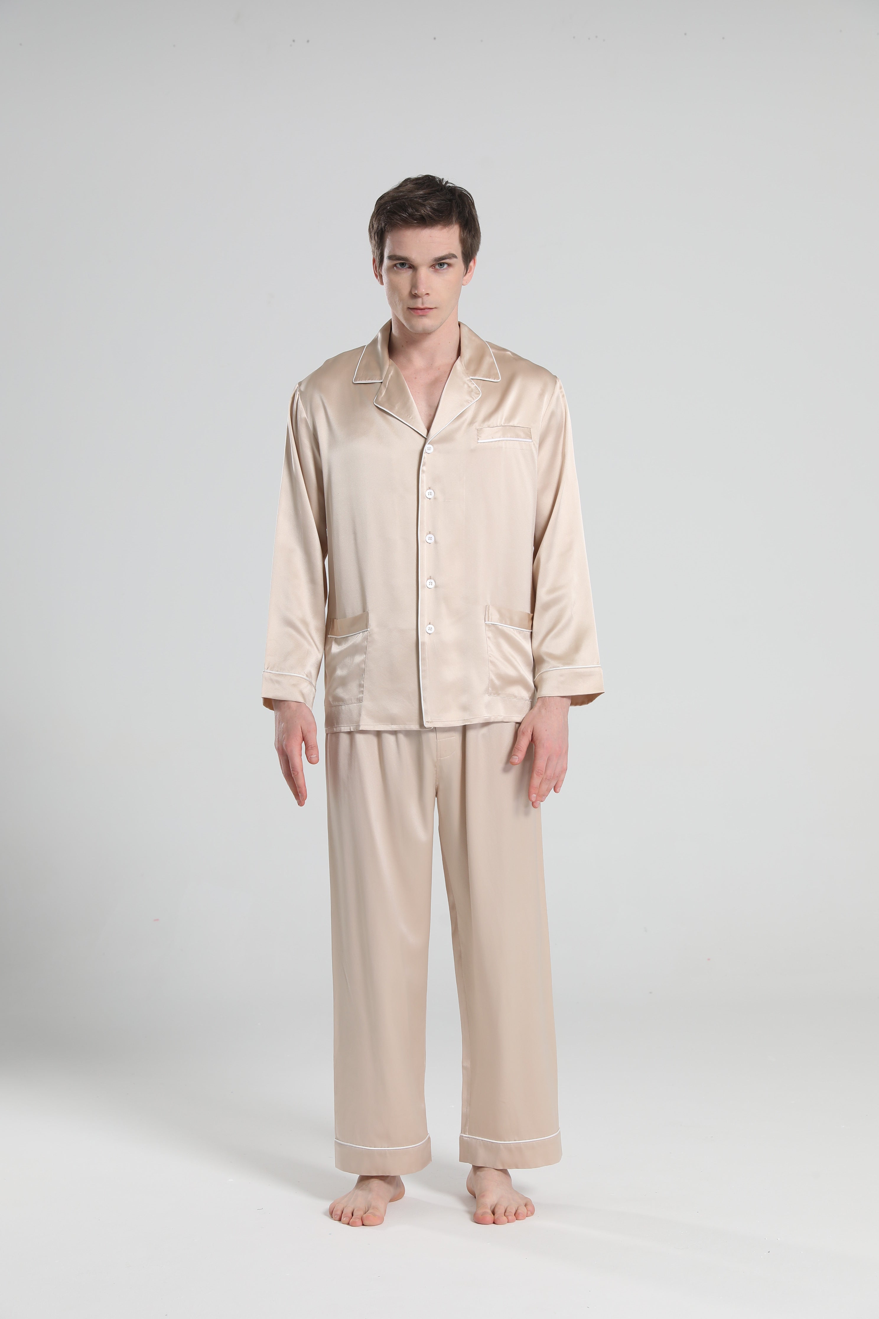 22 Momme Piping Silk Pajamas Set For Men - DAISYSILK