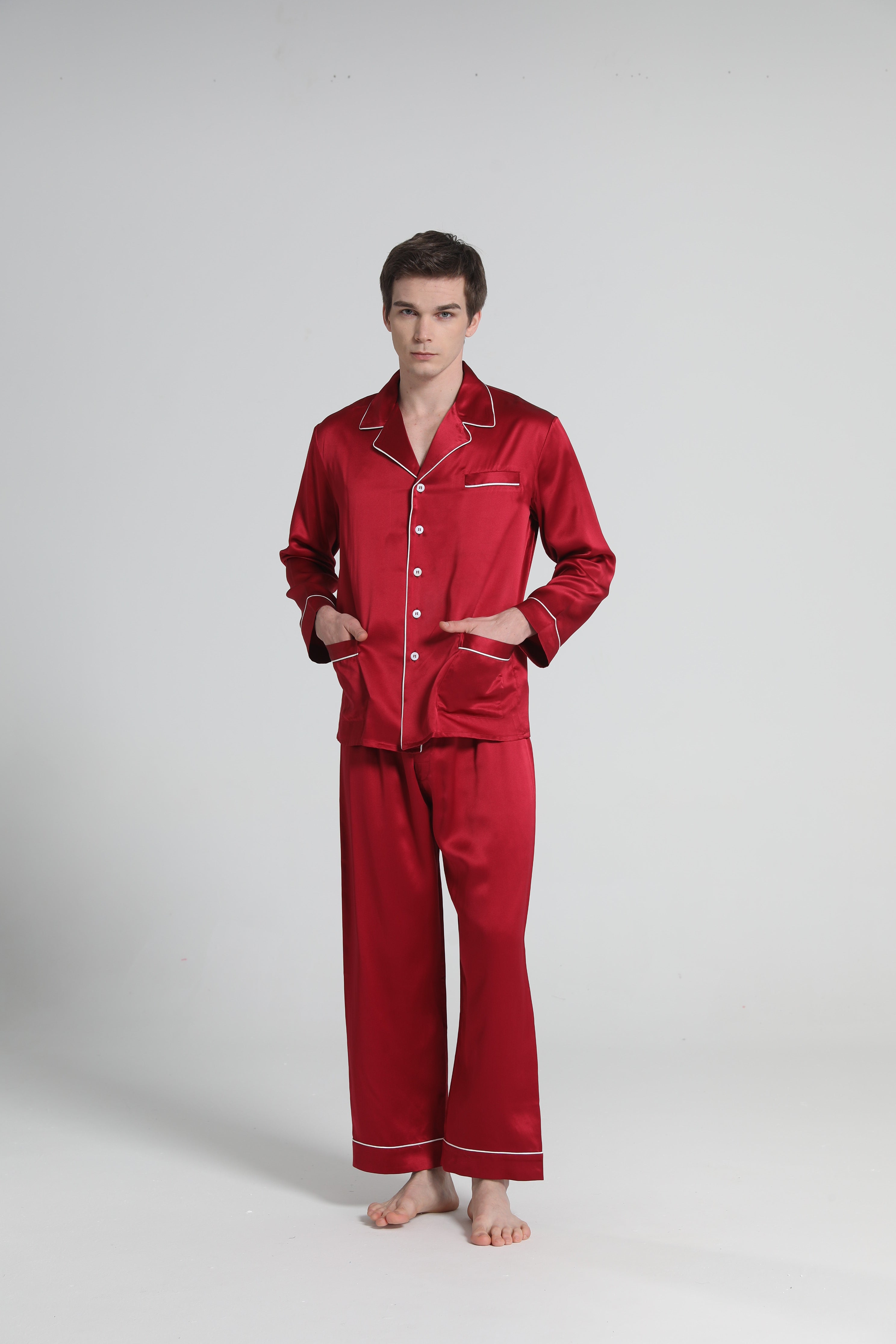 22 Momme Piping Silk Pajamas Set For Men - DAISYSILK