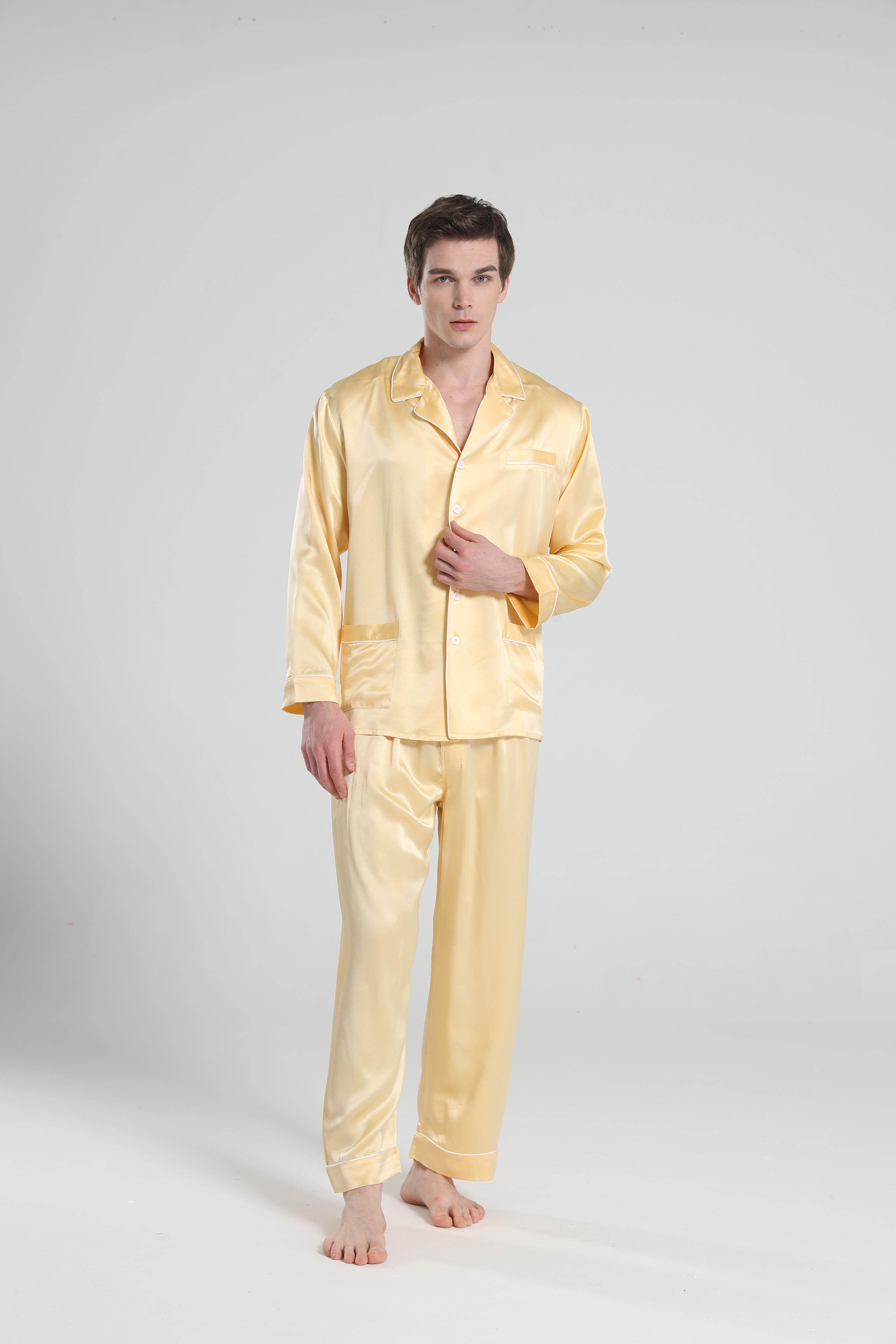 22 Momme Piping Silk Pajamas Set For Men - DAISYSILK