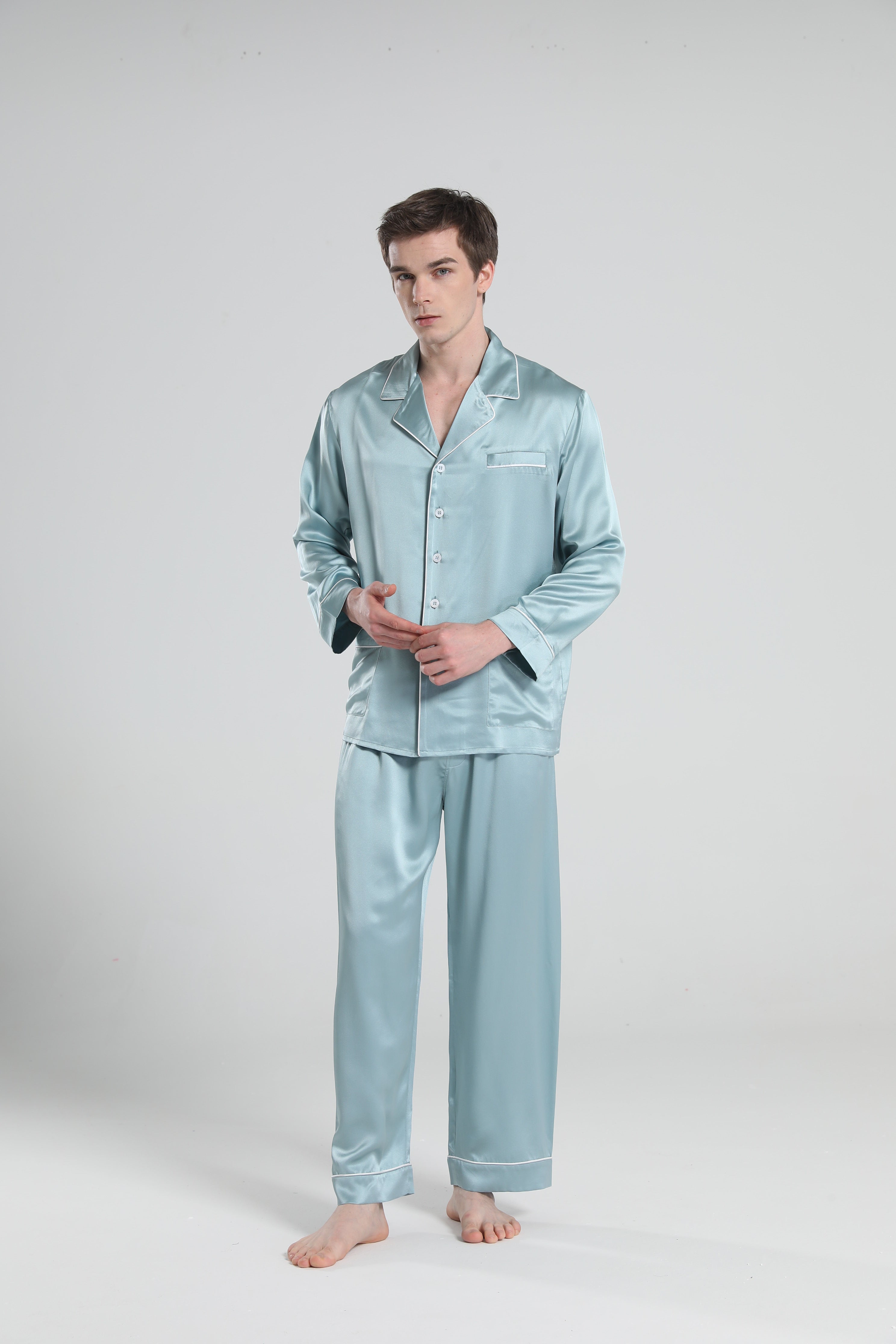 22 Momme Piping Silk Pajamas Set For Men - DAISYSILK