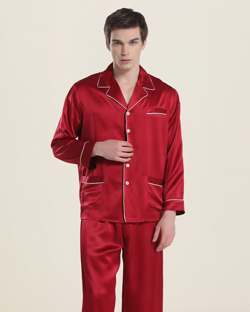 22 Momme Piping Silk Pajamas Set For Men - DAISYSILK