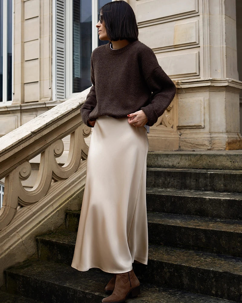 22 Momme Silk Maxi Skirt, Champagne