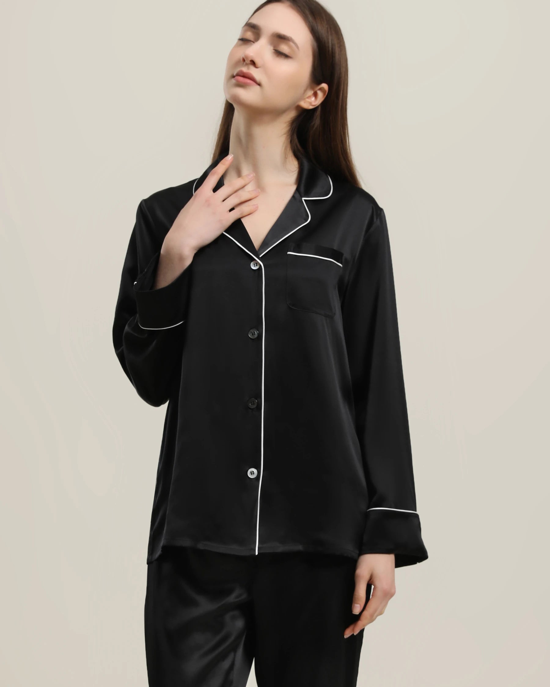 22 Momme Classic Silk Pajamas Set Black