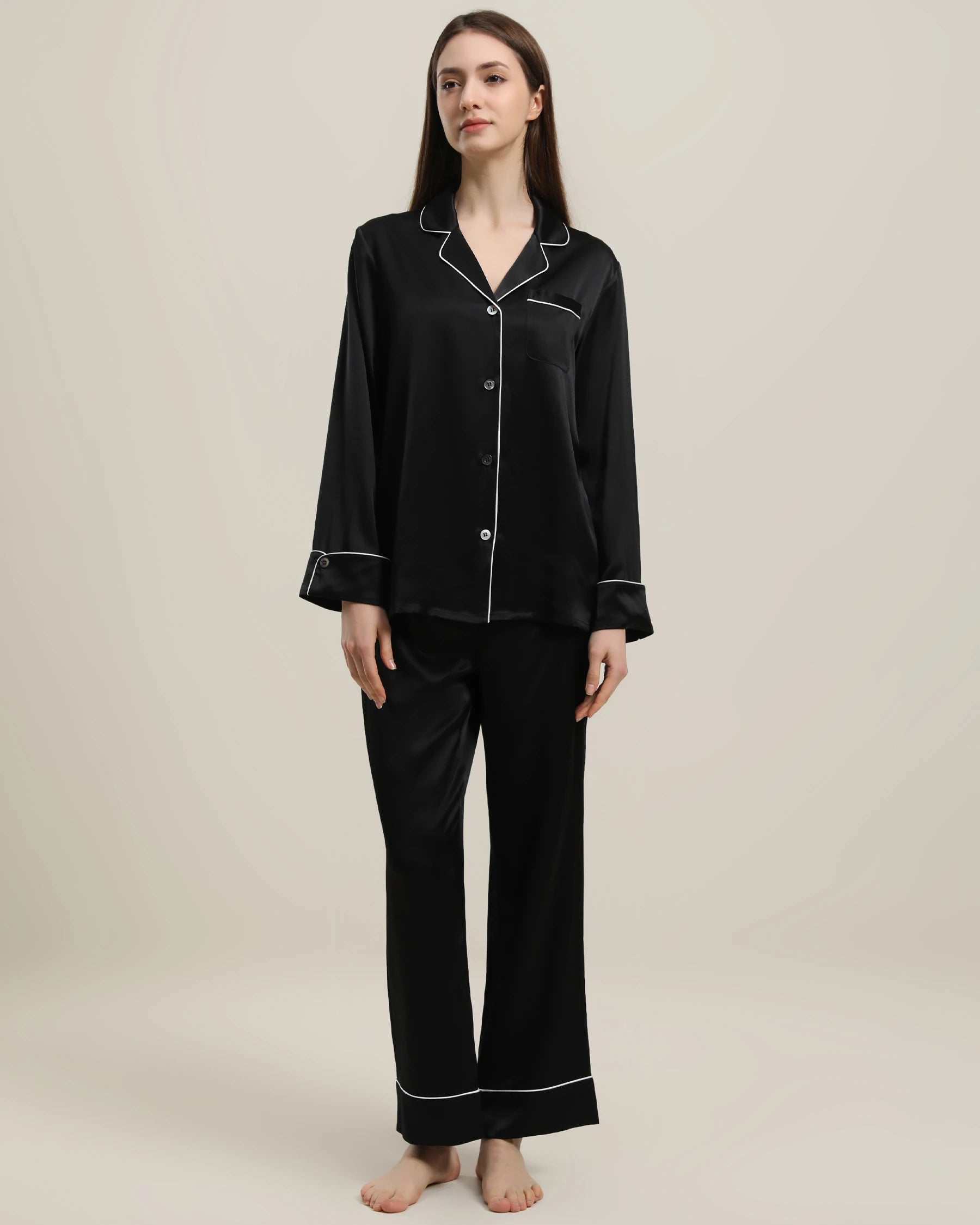 22 Momme Classic Silk Pajamas Set Black