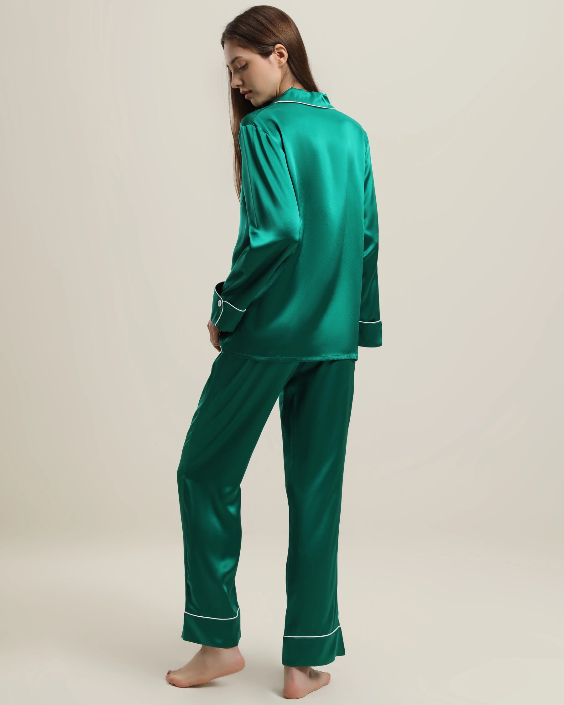 22 Momme Classic Silk Pajamas Set Dark Green