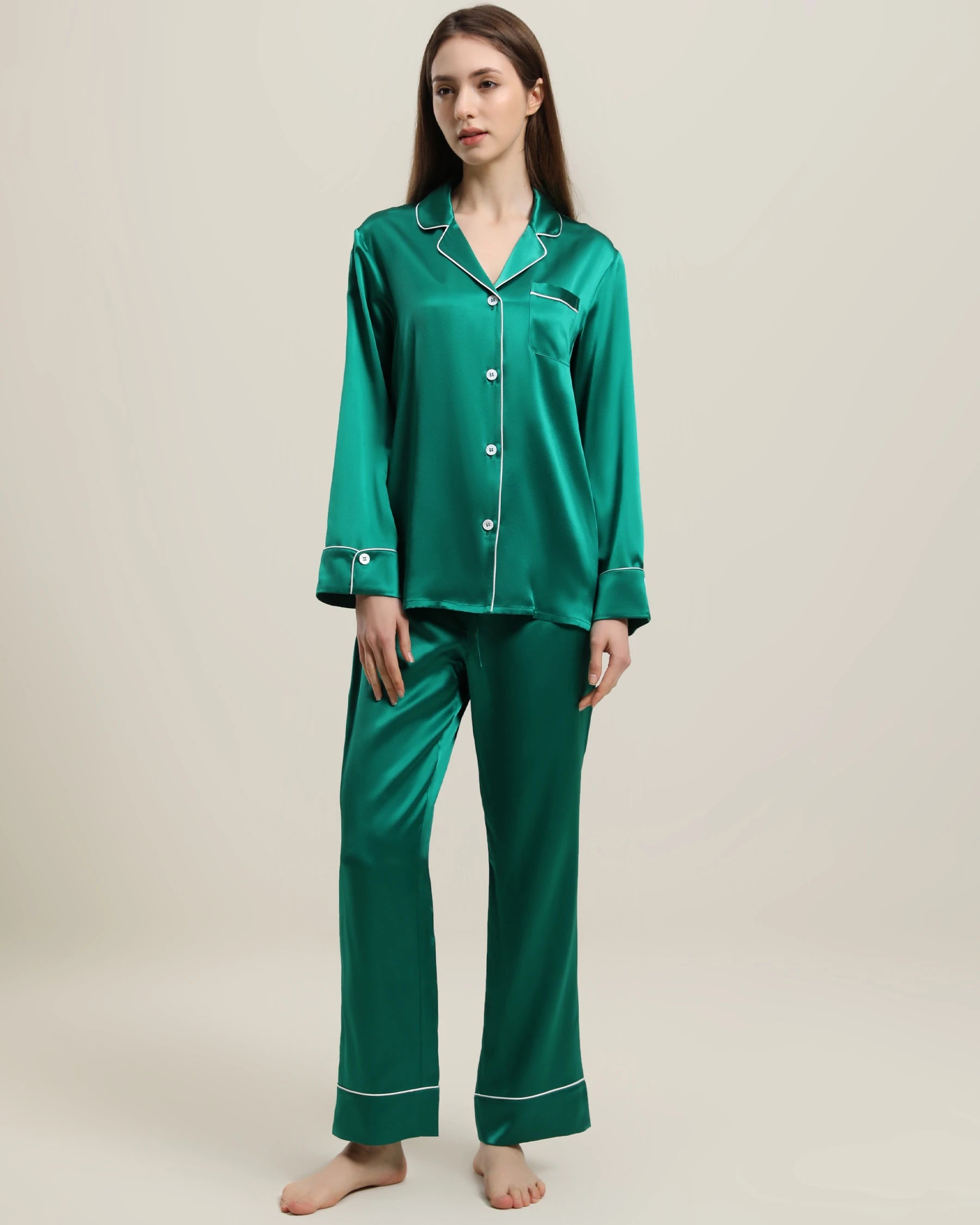 22 Momme Classic Silk Pajamas Set Dark Green