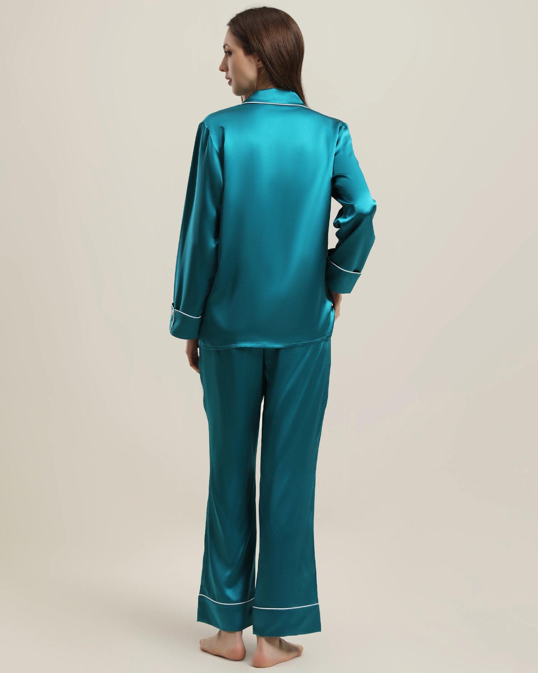 22 Momme Classic Silk Pajamas Set Peacock Blue