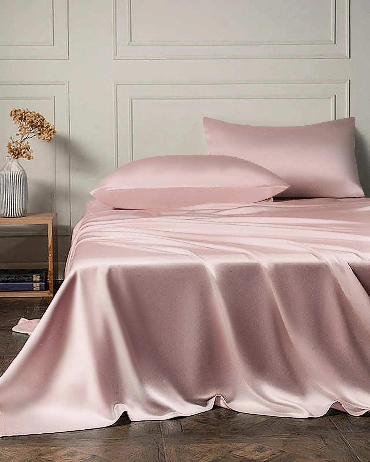 22 Momme 4PCS Silk Flat Sheet and Fitted Sheet Set, Pink