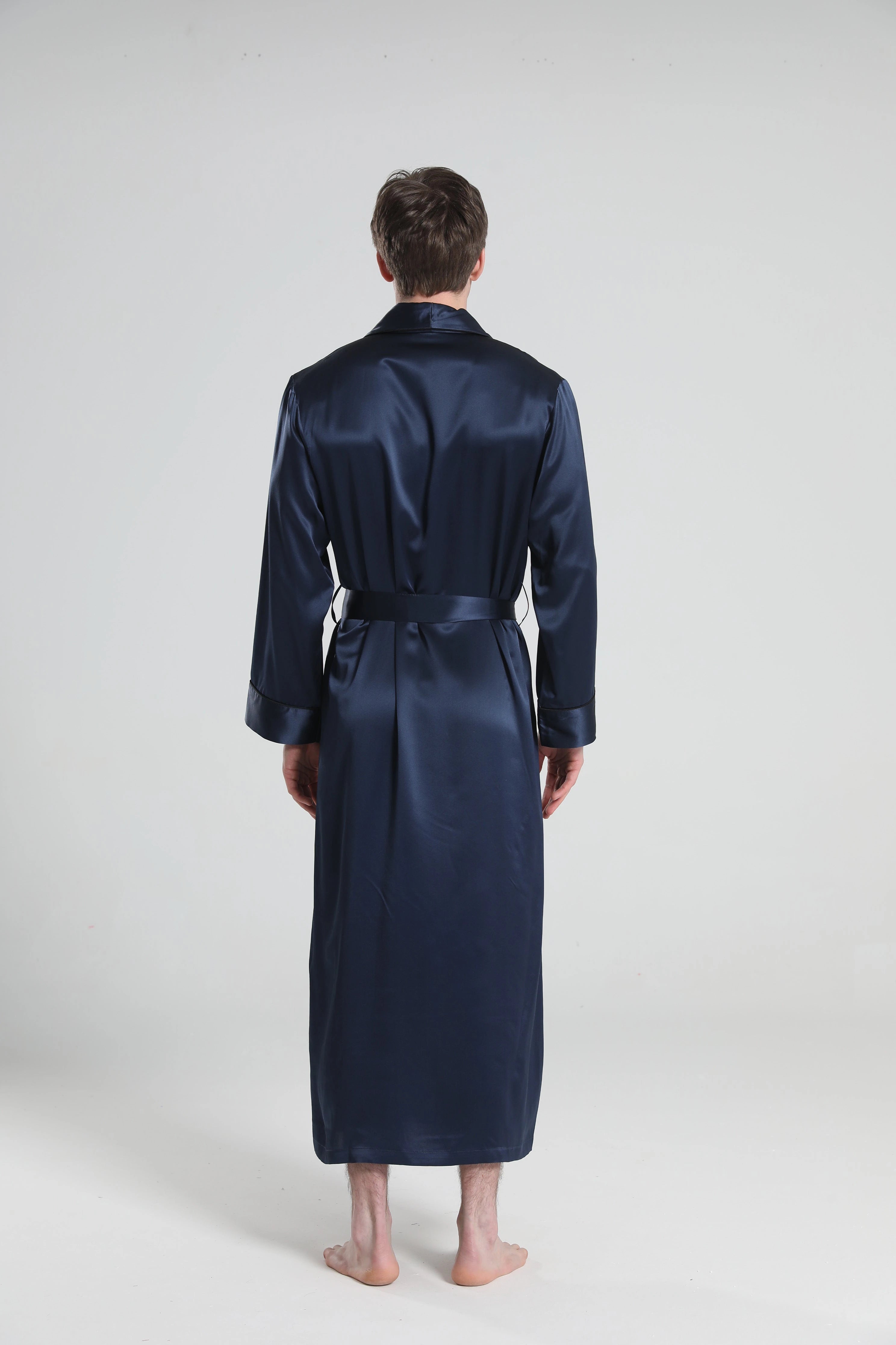 22 Momme Silk Robe Pajamas For Men, Navy