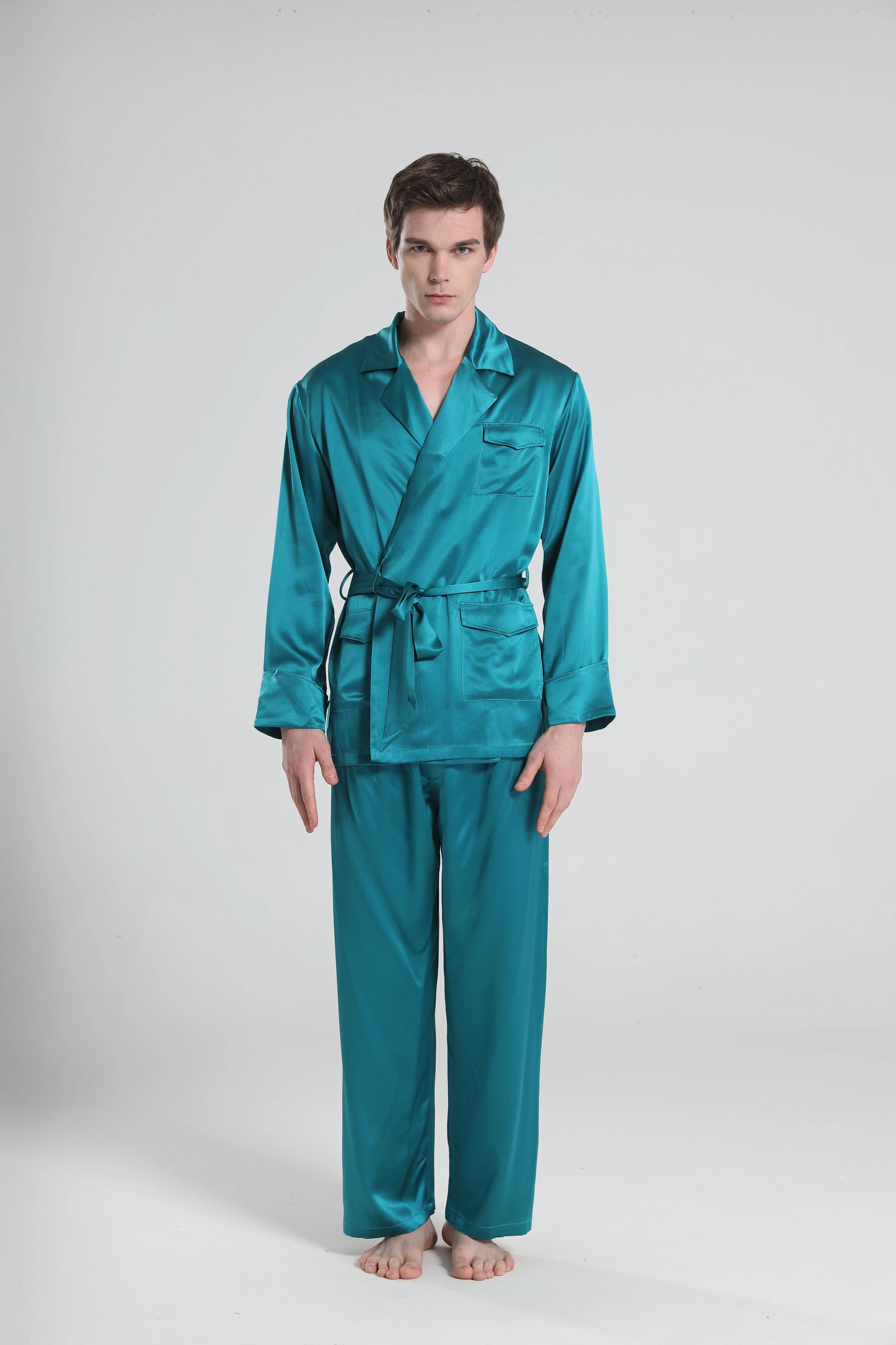 22 Momme Silk Pajamas for Men, Peacock Blue