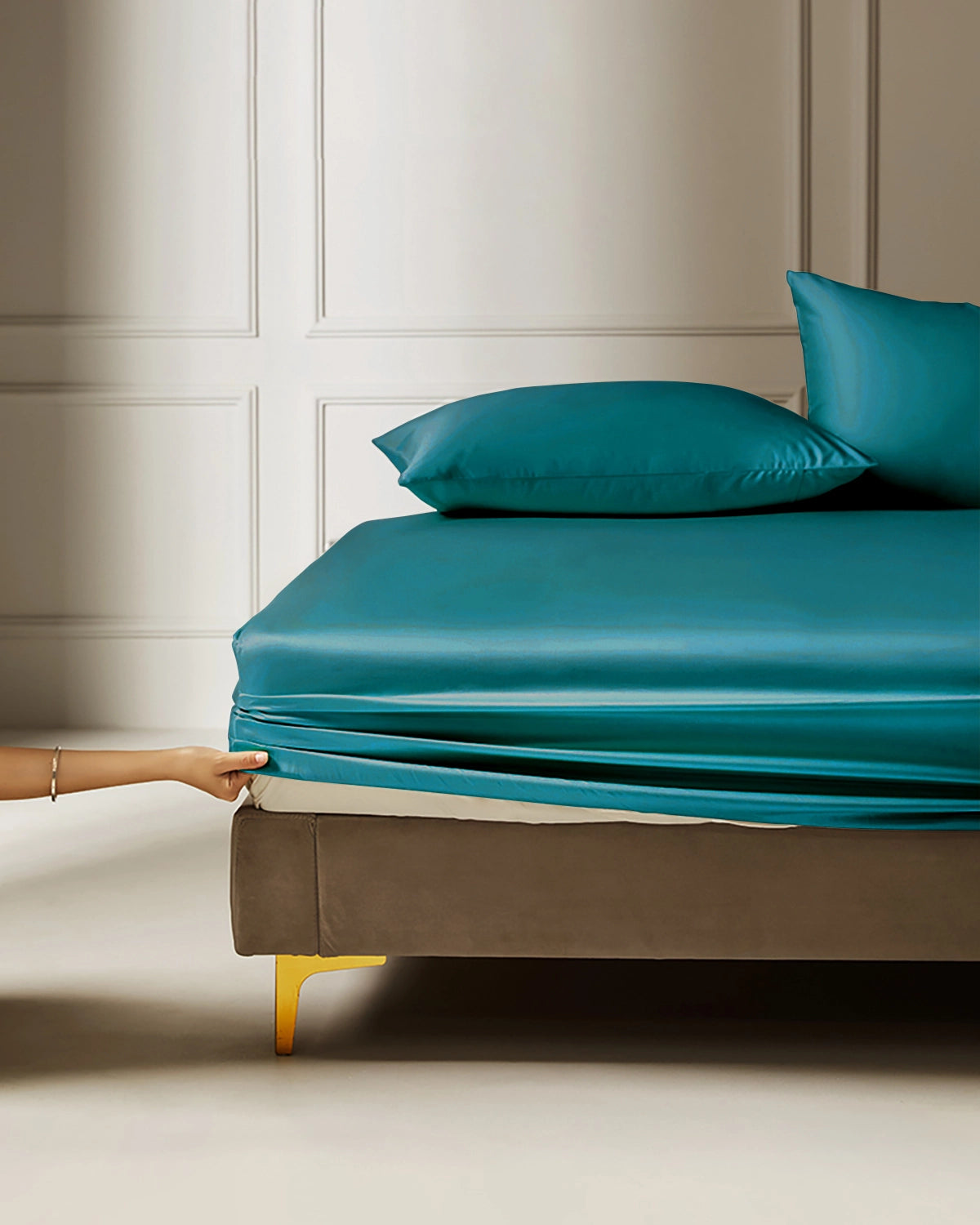 25 Momme 3PCS Silk Fitted Sheet Set, Peacock Blue