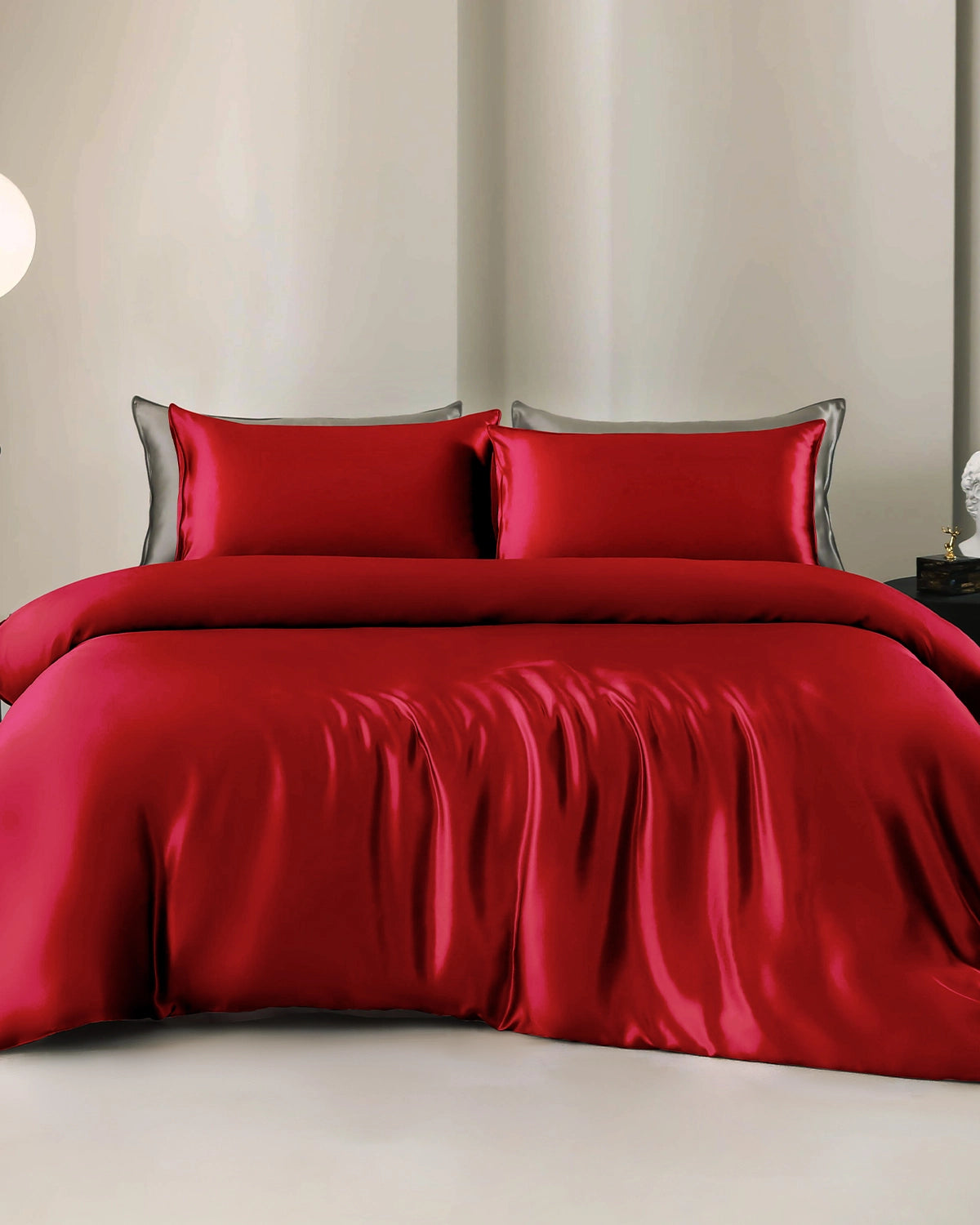 25 Momme 4PCS Silk Duvet Cover and Flat Sheet Set, Burgundy