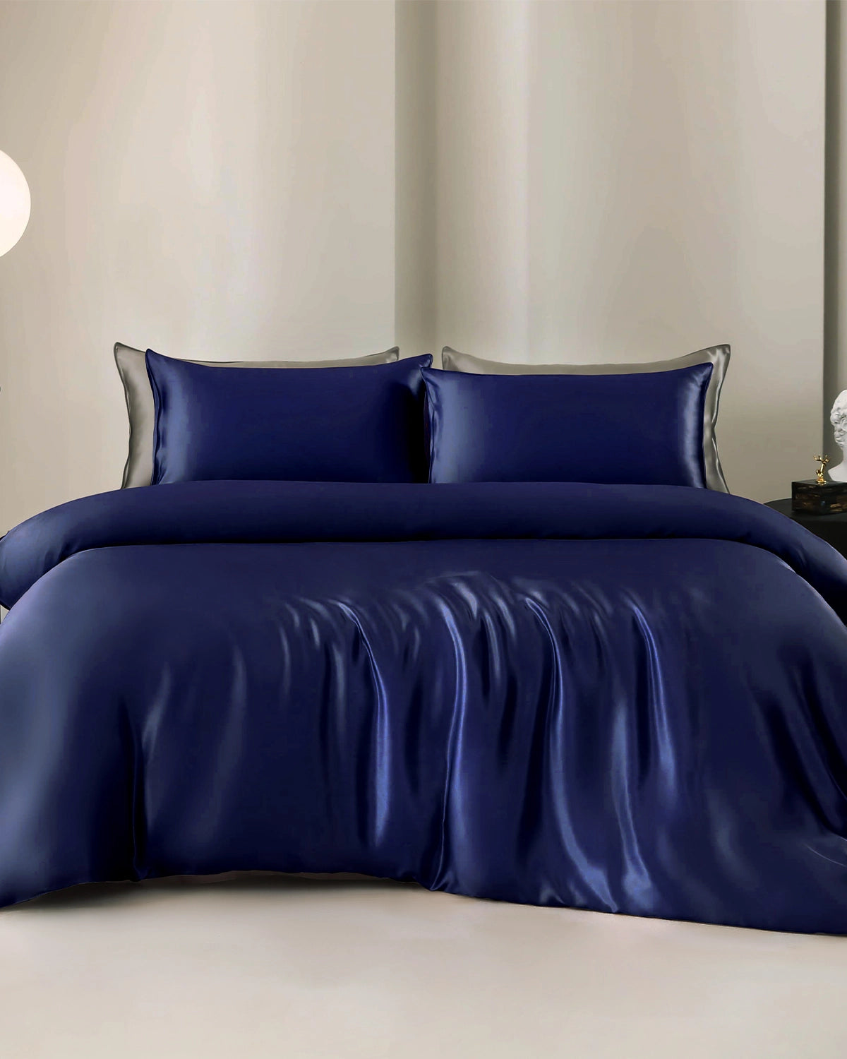 25 Momme 4PCS Silk Duvet Cover and Flat Sheet Set, Navy