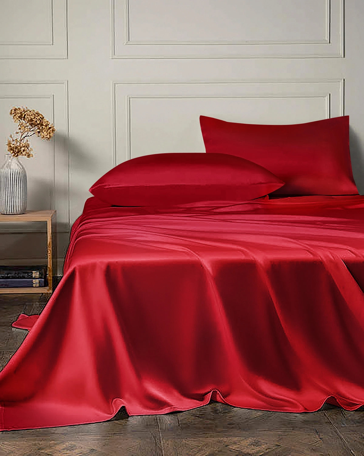 25 Momme 4PCS Silk Flat Sheet and Fitted Sheet Set, Red