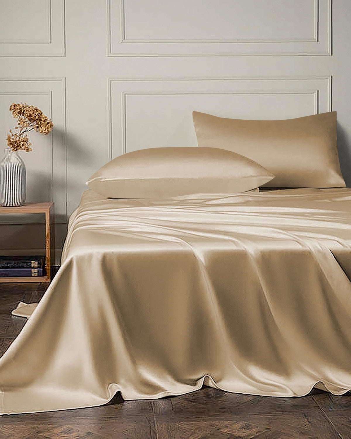 25 Momme 4PCS Silk Flat Sheet and Fitted Sheet Set, Champagne
