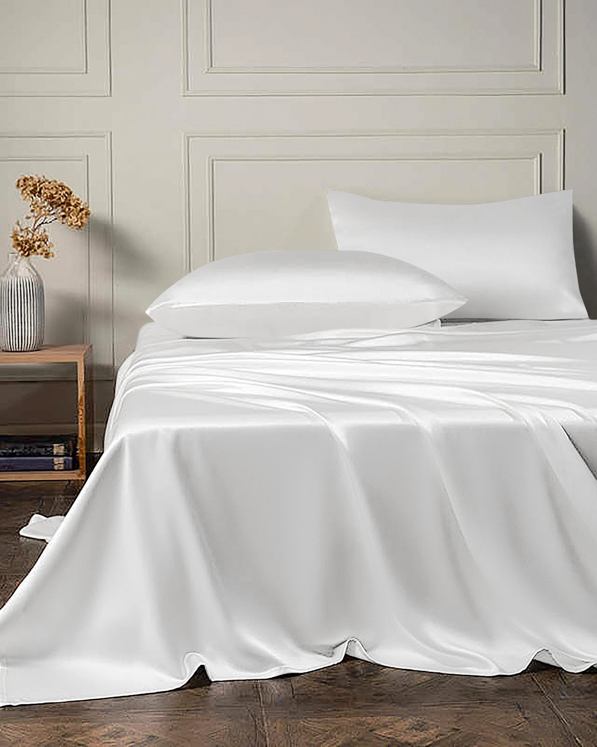 25 Momme 4PCS Silk Flat Sheet and Fitted Sheet Set, White