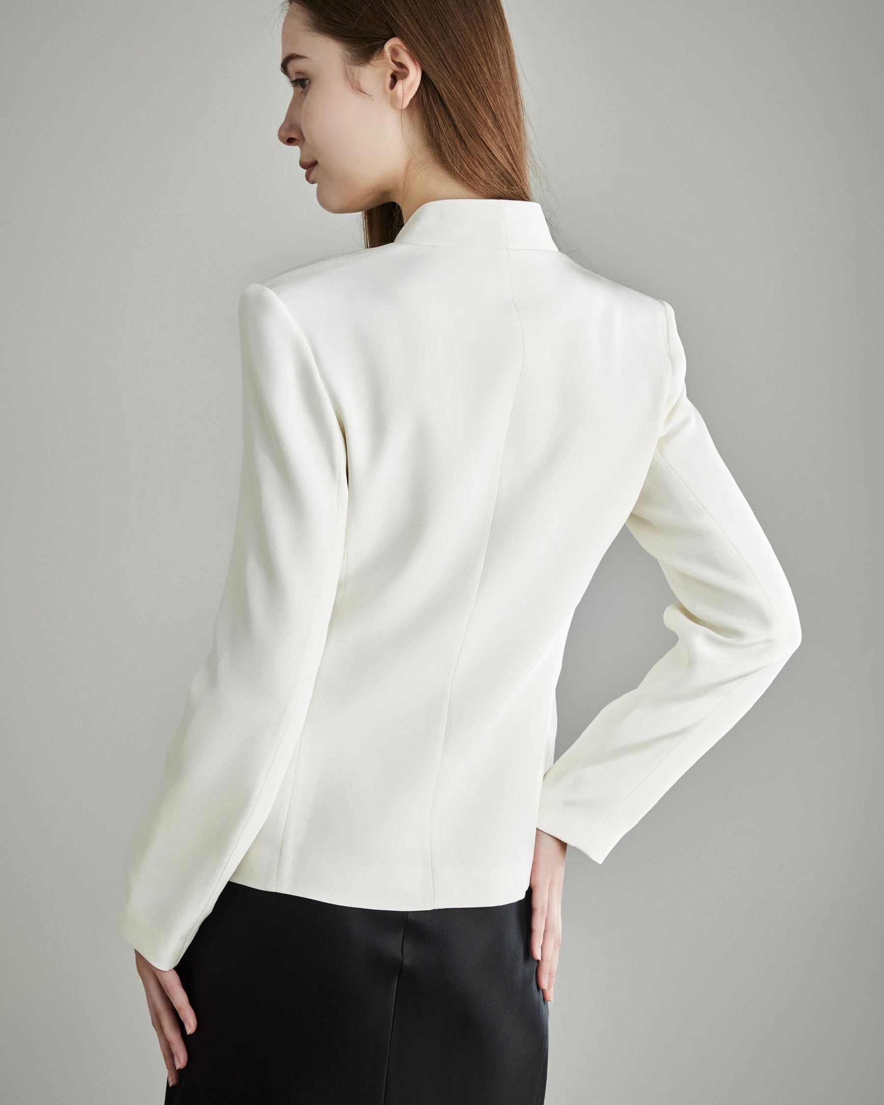 40 Momme Collarless Silk Blazer, Cream
