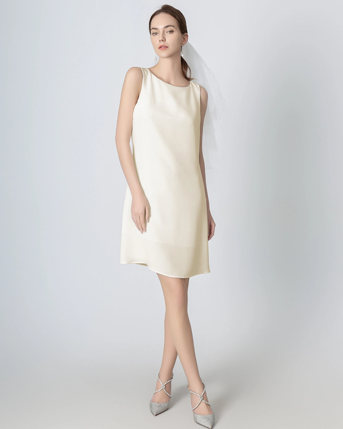 40 Momme A-line Silk Dress, Cream
