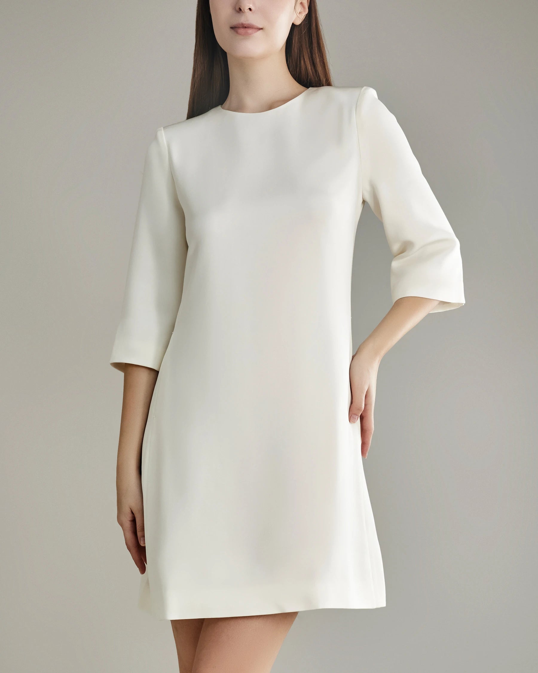40 Momme Knee-length Silk Dress, Cream