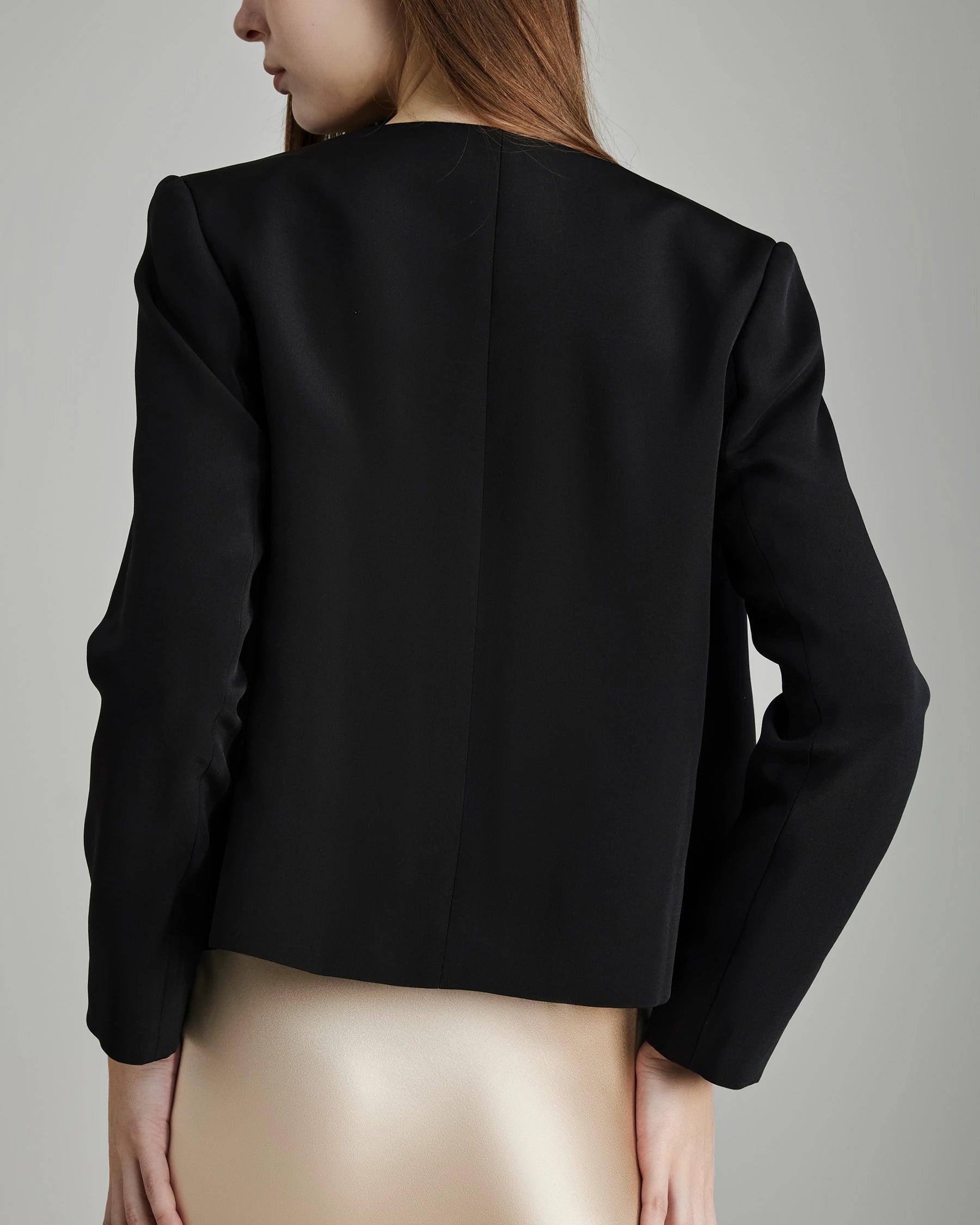 40 Momme Open Front Silk Blazer, Black