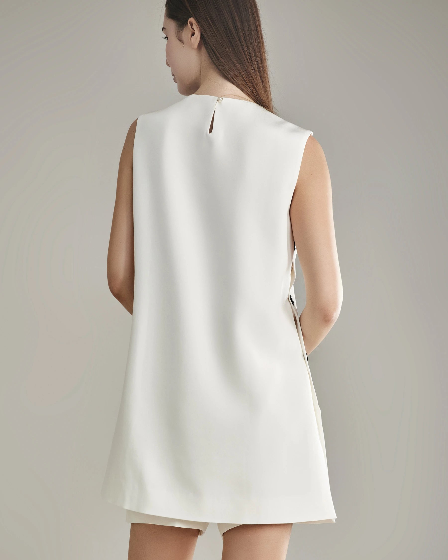 40 Momme Silk Tank Mini Dress and Shorts Set, White