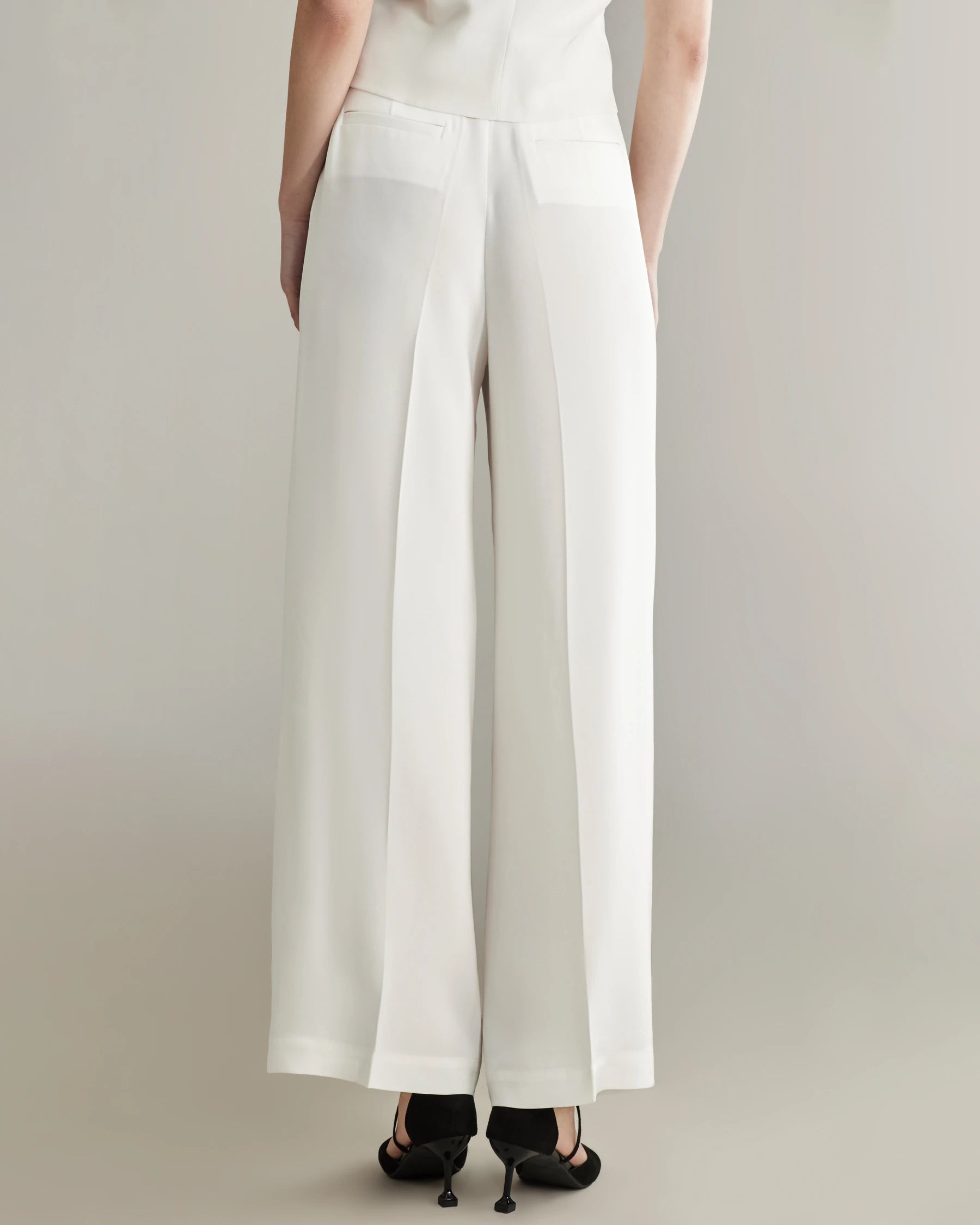 40 Momme Wide Leg Silk Pants, White