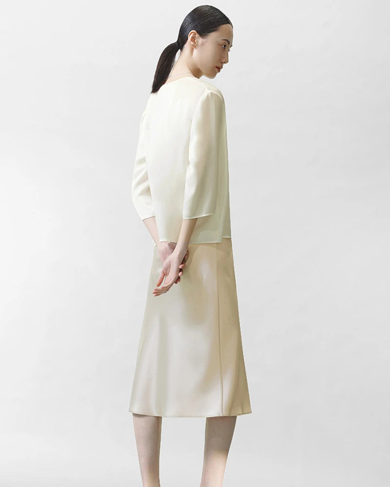 Women's Basic Silk Cardigan, Cream