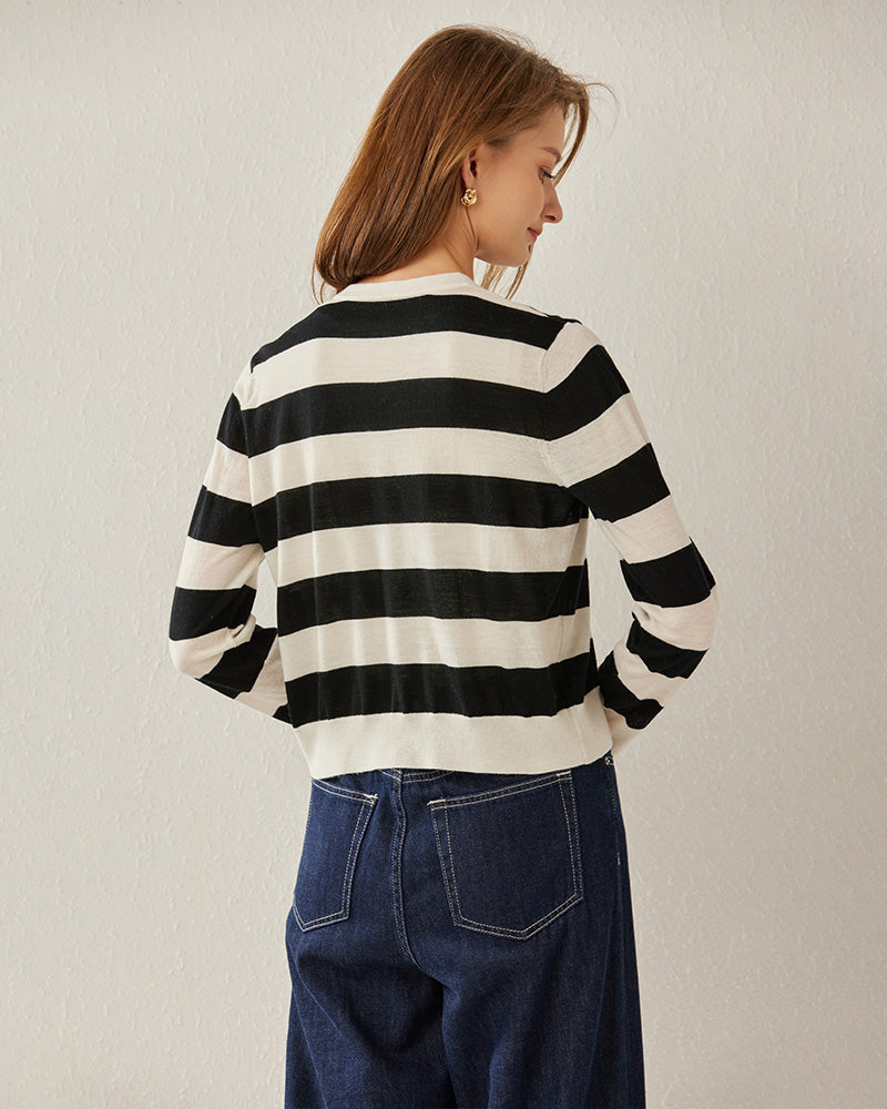Striped Button Up Cashmere Cardigan - DAISYSILK