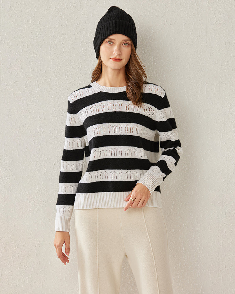 Crew Neck Stripe Cashmere Sweater - DAISYSILK