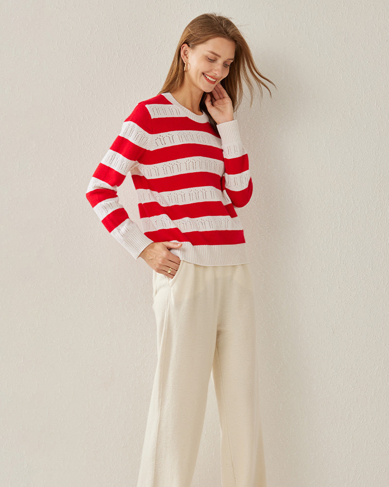 Crew Neck Stripe Cashmere Sweater - DAISYSILK